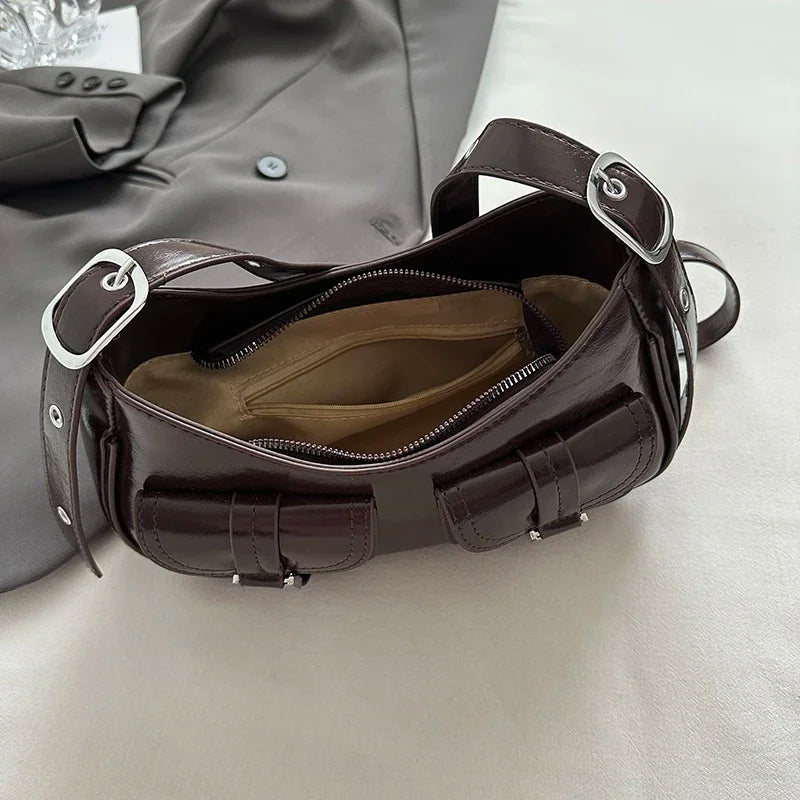 Ladies Shoulder Crossbody Bags PU Leather Women Underarm Bags Solid Color Small Top-handle Bags Purse Female Daily Handbags