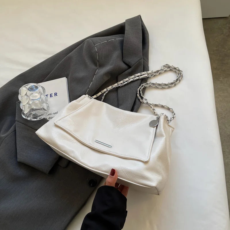 Ladies Handbag Women Fashion Bags Brand Designer Silver Shoulder Bag Large Capacity Female Bag Soft Leather Underarm Bag Totes