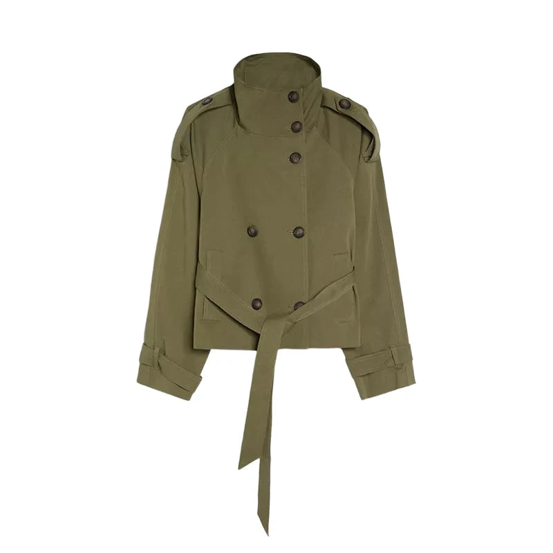 Trench Coat Women's Coats Stand Collar Top Double Breasted Buttons Jacket Self-Tie Belt Spring Daily Outerwear Woman Clothes