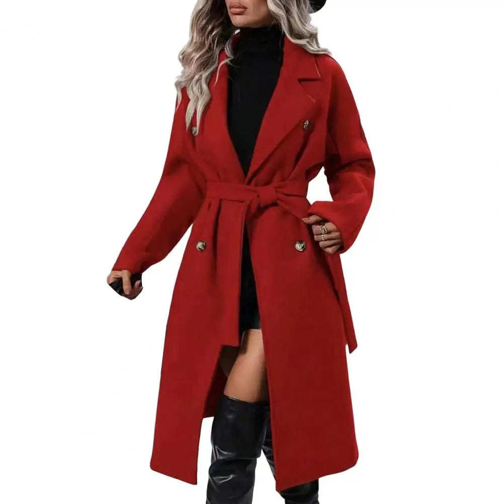 Elegant Women Casual Coat Women Windbreaker Coat Elegant Women's Wool Trench Coat with Belt Double Breasted Overcoat for Fall Winter