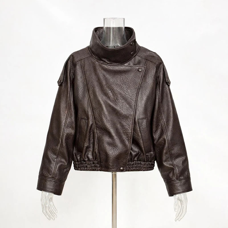 2026 Autumn Winter New High Quality Fashion Black Women Faux Leather Jacket Coat Casual Loose Pockets Biker Outerwear Female