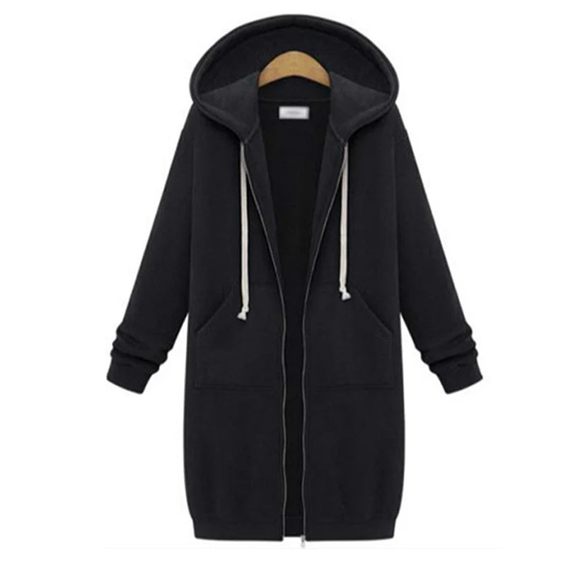 Women's Autumn Winter Thicken Hoodies Parkas Loose Hooded Jackets Zipper Pocket Maxi Size Sweatshirt Sports Dresses Outwear