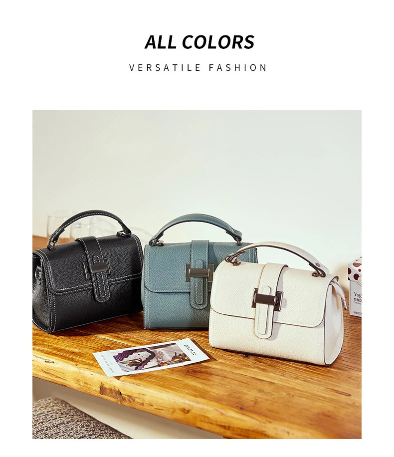 Casual Women Bags Genuine Leather Messenger Bag Cow Leather All-match Single Shoulder Hand-held Square Handbag High Quality