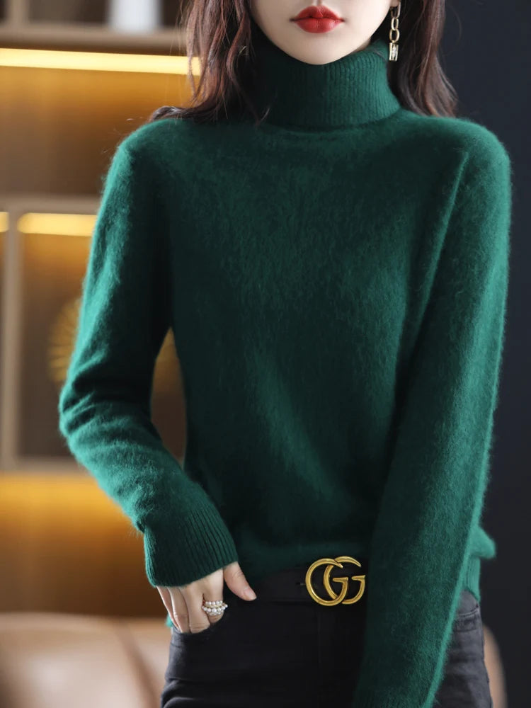 LHZSYY Winter Women Sweater Solid 100%Mink Cashmere Turtleneck Knitted Pullovers Slim Soft Warm Female Long Sleeve 23  Color