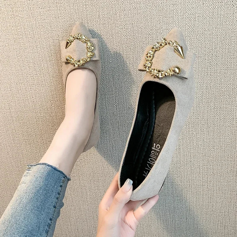 Spring and Autumn Casual Fashion Pointed Toe Comfortable Non-slip Wear-resistant Simple Metal Decorative Women's Shoes