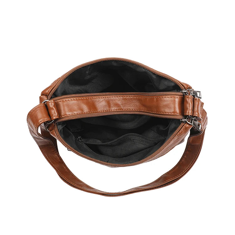 Retro Multi Pocket Crossbody Bag, Soft Synthetic Leather Shoulder Bag, Women's Bag, with Adjustable Shoulder Strap