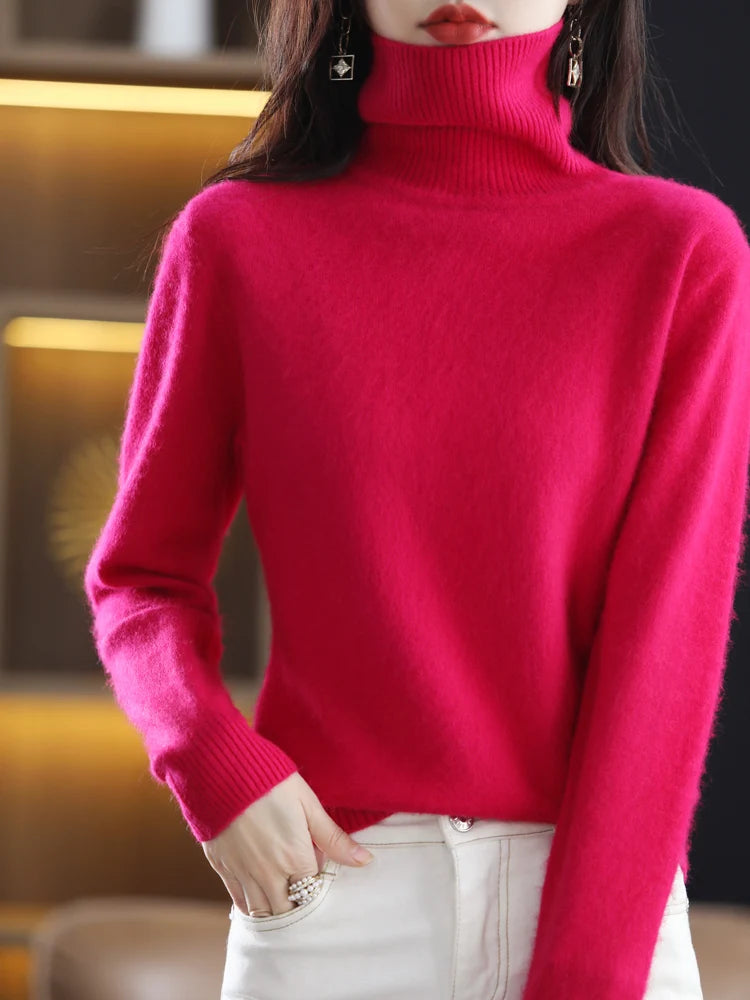 LHZSYY Winter Women Sweater Solid 100%Mink Cashmere Turtleneck Knitted Pullovers Slim Soft Warm Female Long Sleeve 23  Color