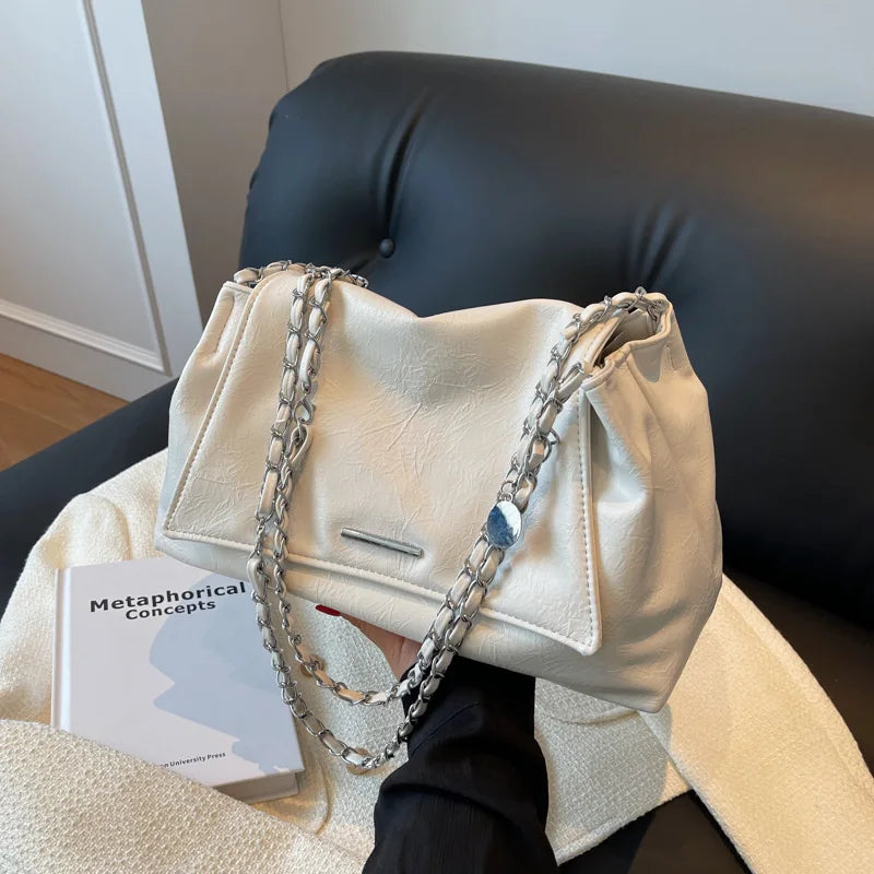 Ladies Handbag Women Fashion Bags Brand Designer Silver Shoulder Bag Large Capacity Female Bag Soft Leather Underarm Bag Totes