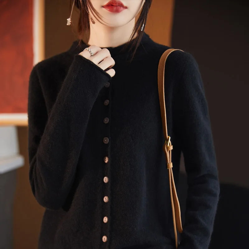 Wool Button-Up Knitted Cardigan