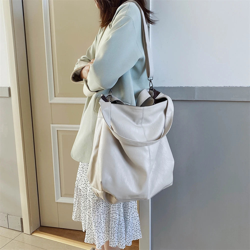 Moods Oversized Black Shoulder Bags For Women Luxury Soft Leather Large Capacity Shopper Totes Dual-strap Big Crossbody Bag 2023
