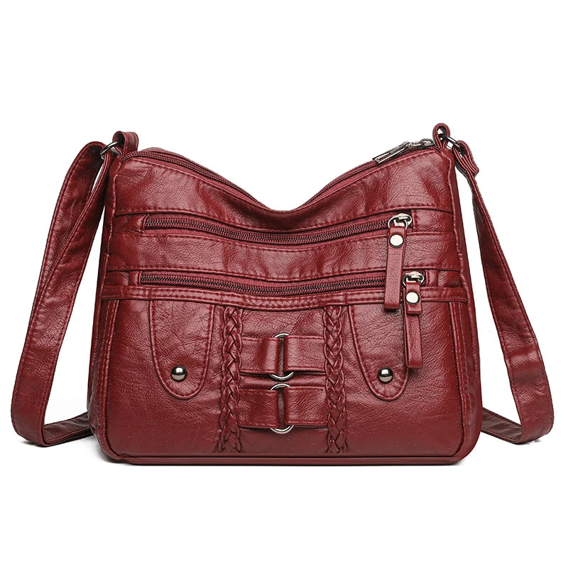 Retro Multi Pocket Crossbody Bag, Soft Synthetic Leather Shoulder Bag, Women's Bag, with Adjustable Shoulder Strap
