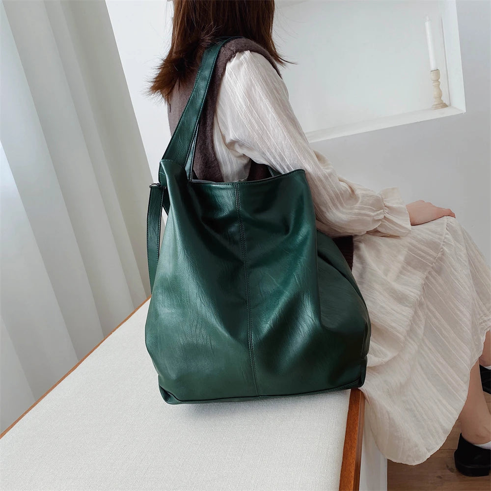 Moods Oversized Black Shoulder Bags For Women Luxury Soft Leather Large Capacity Shopper Totes Dual-strap Big Crossbody Bag 2023