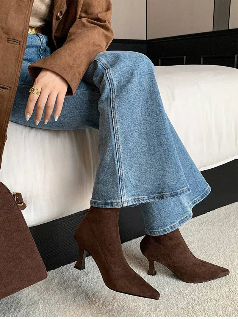 Pointed-Toe Block Heel Ankle Boots