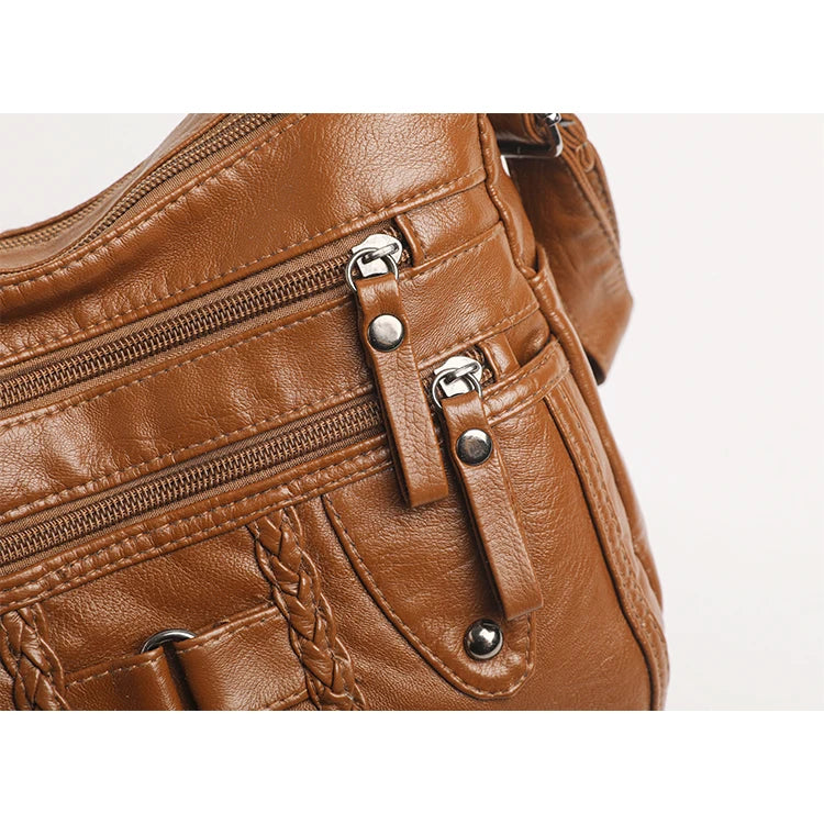 Retro Multi Pocket Crossbody Bag, Soft Synthetic Leather Shoulder Bag, Women's Bag, with Adjustable Shoulder Strap