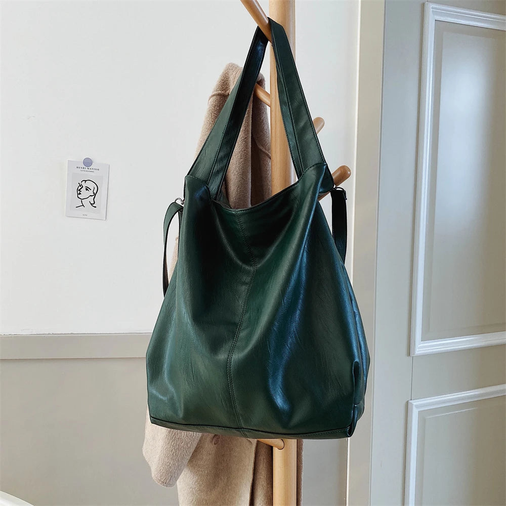 Moods Oversized Black Shoulder Bags For Women Luxury Soft Leather Large Capacity Shopper Totes Dual-strap Big Crossbody Bag 2023