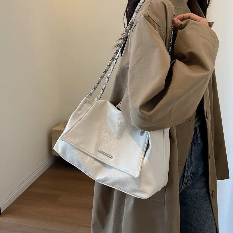 Ladies Handbag Women Fashion Bags Brand Designer Silver Shoulder Bag Large Capacity Female Bag Soft Leather Underarm Bag Totes