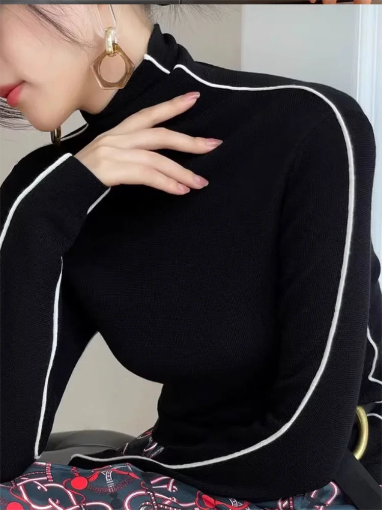 Colour-Block Slim-Fit Turtleneck Top