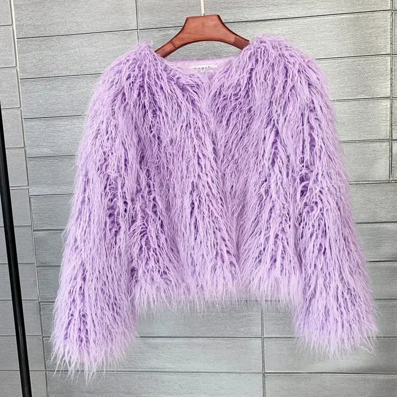 Button-Front Faux-Fur Jacket