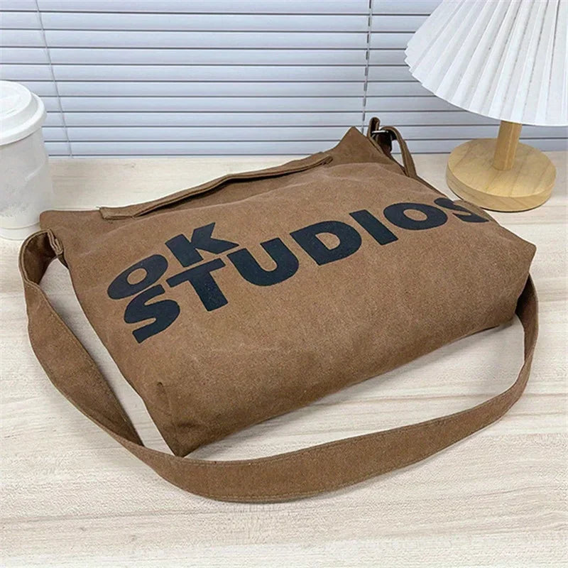 New Thickened Washed Canvas Bag, Korean Women Handbag Shoulder Bag, Large Capacity Women's Shopping Bags, Student School Bags