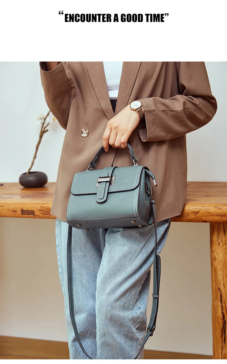 Casual Women Bags Genuine Leather Messenger Bag Cow Leather All-match Single Shoulder Hand-held Square Handbag High Quality