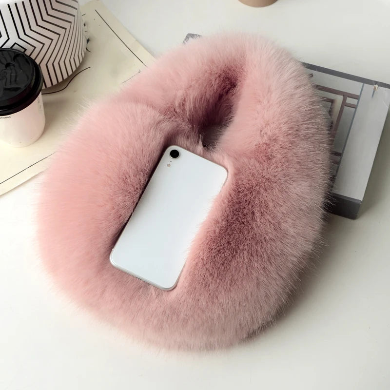 Women's Winter Casual Furry Shoulder Bag Soft Plush Solid Color Clutch Purse Lightweight Female Hobos Handbag
