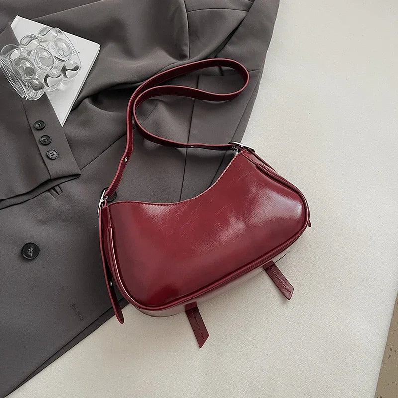 Ladies Shoulder Crossbody Bags PU Leather Women Underarm Bags Solid Color Small Top-handle Bags Purse Female Daily Handbags
