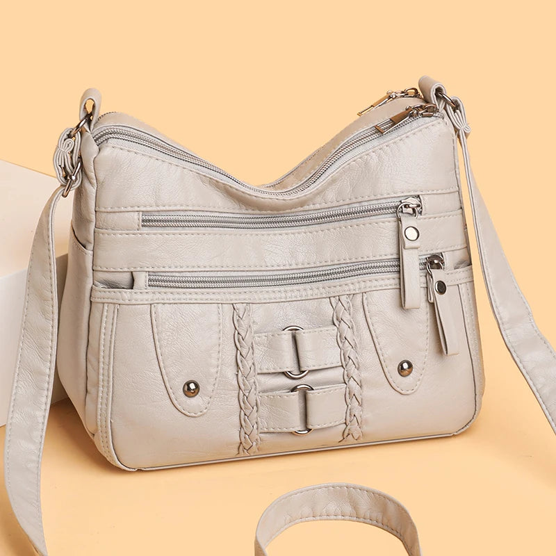 Retro Multi Pocket Crossbody Bag, Soft Synthetic Leather Shoulder Bag, Women's Bag, with Adjustable Shoulder Strap