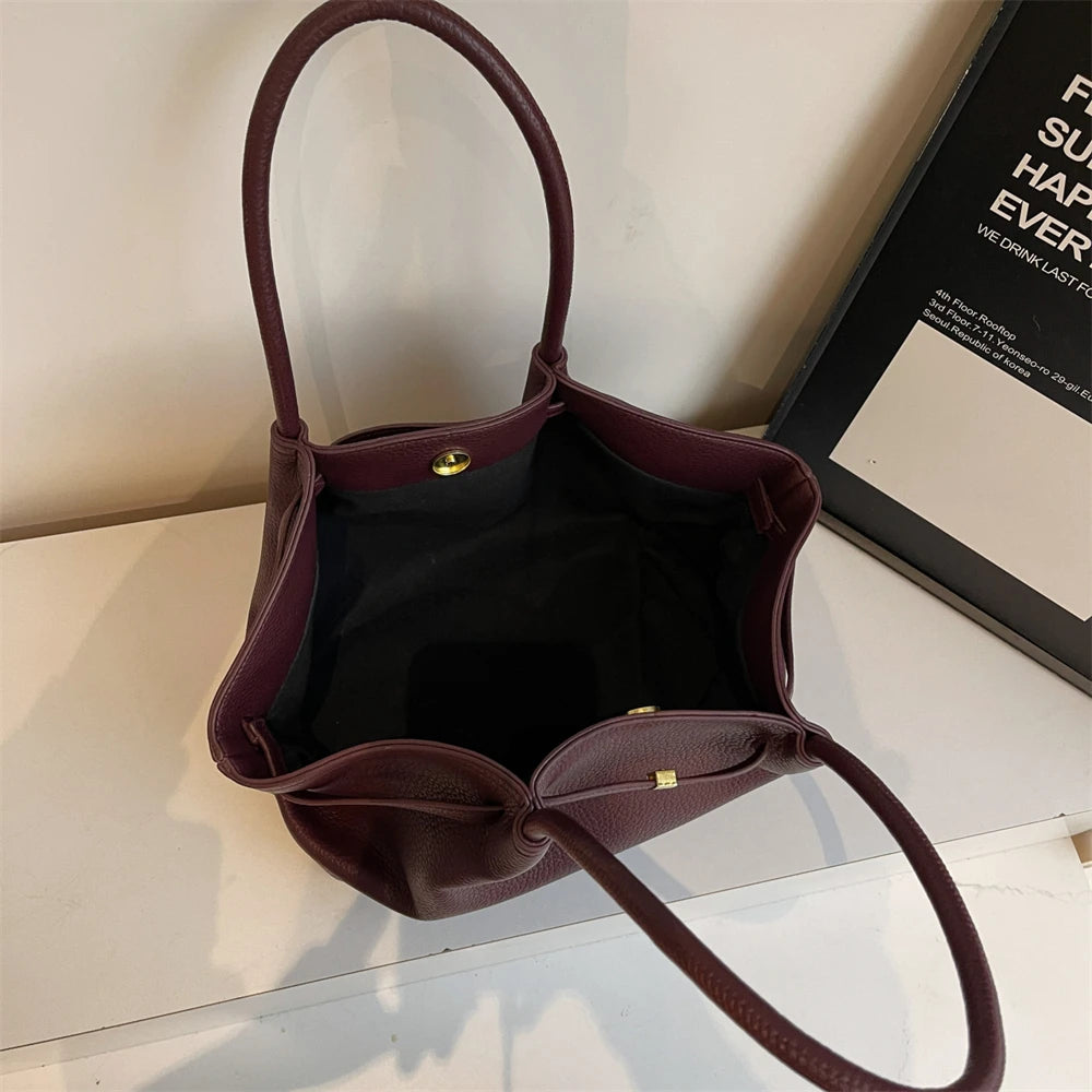 MOODS Lychee Pattern Underarm Shoulder Bags For Women Soft PU Leather Large Capacity Mini Tote Bag 2025 Luxury Designer Handbags
