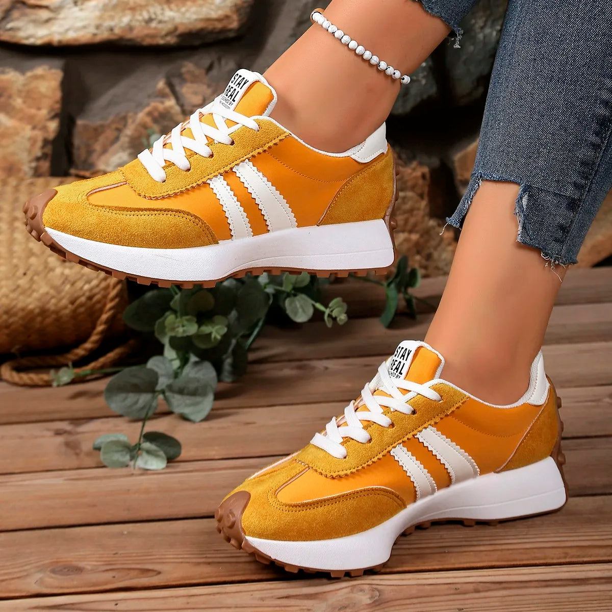 Fashionable New Style Elegant Lace Up Casual Shoes Women Spring/Autumn Round Toe Thick Sole Anti Slip Comfortable Sports Shoes