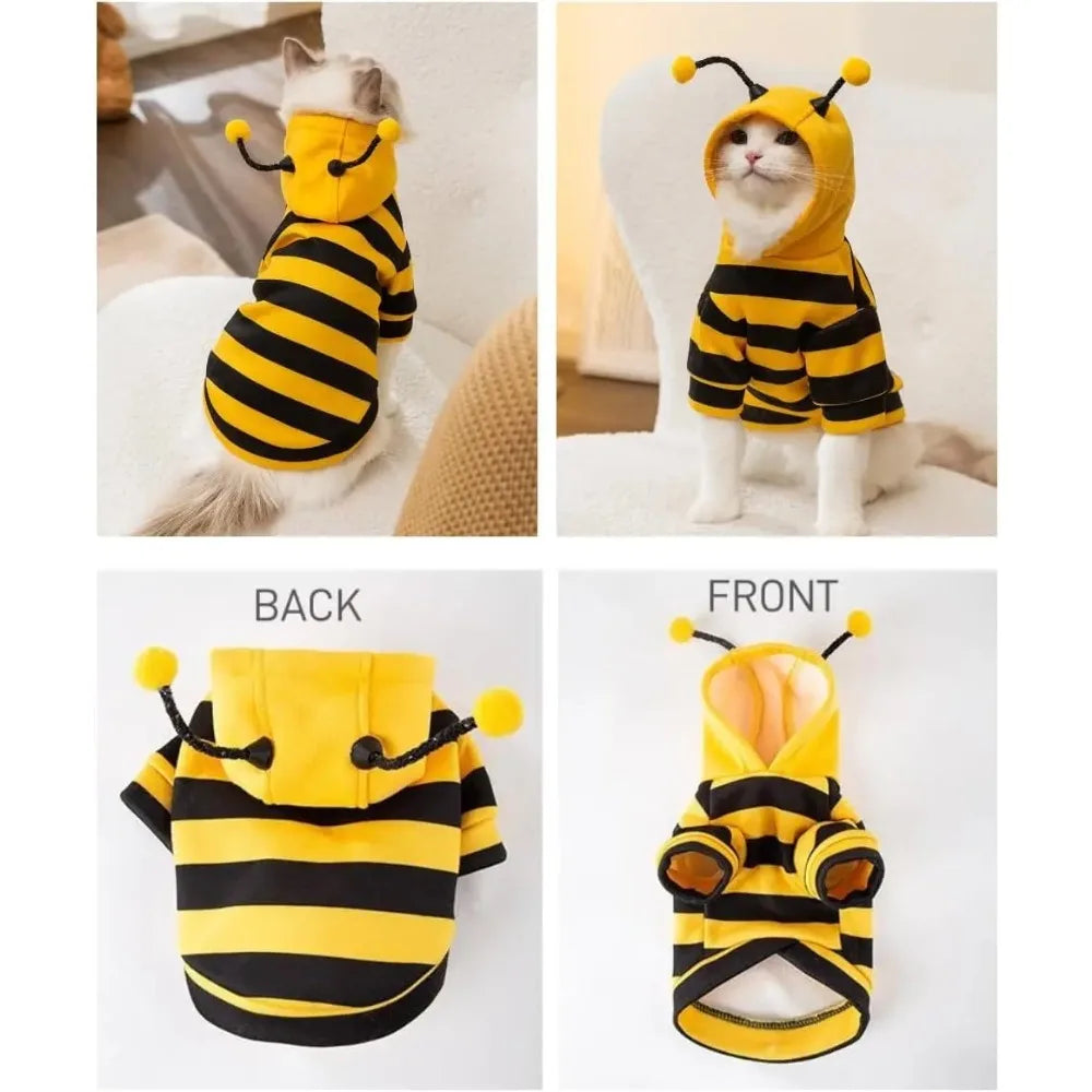 Bee Pet Puppy Hoodie Halloween Cosplay Warm Winter Outfit Cute Costume for Small Medium Dogs Cats Holiday Party Pet Apparel