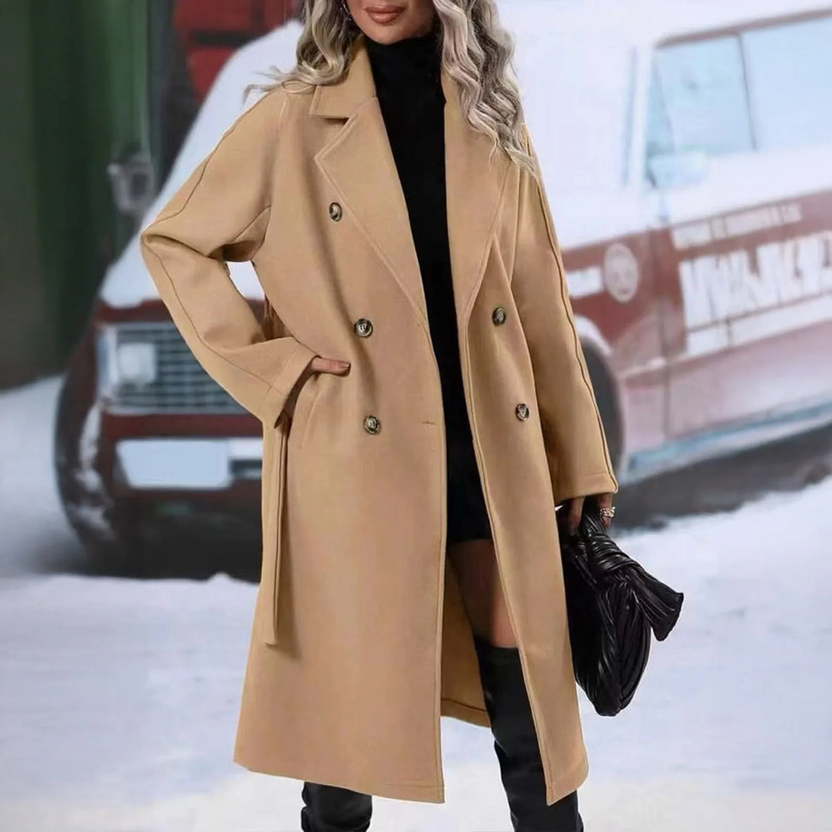 Elegant Women Casual Coat Women Windbreaker Coat Elegant Women's Wool Trench Coat with Belt Double Breasted Overcoat for Fall Winter
