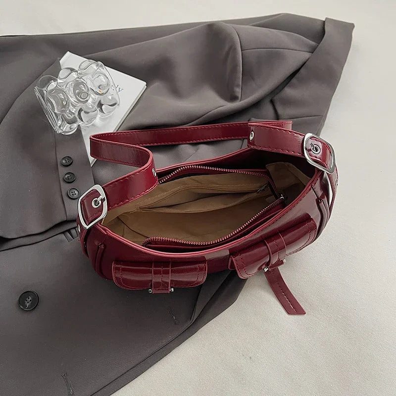 Ladies Shoulder Crossbody Bags PU Leather Women Underarm Bags Solid Color Small Top-handle Bags Purse Female Daily Handbags