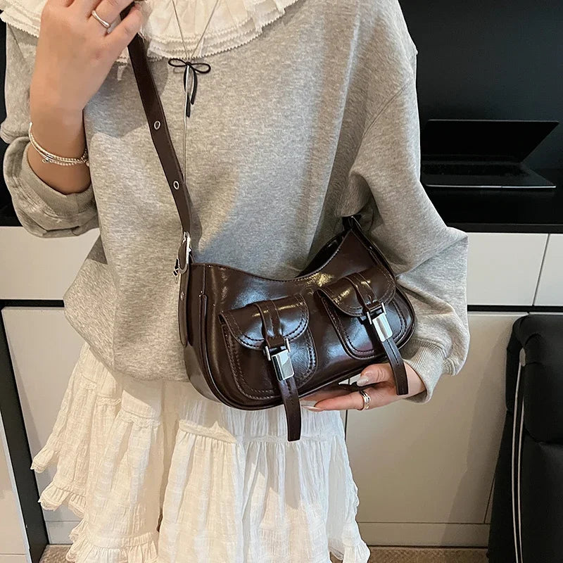 Ladies Shoulder Crossbody Bags PU Leather Women Underarm Bags Solid Color Small Top-handle Bags Purse Female Daily Handbags