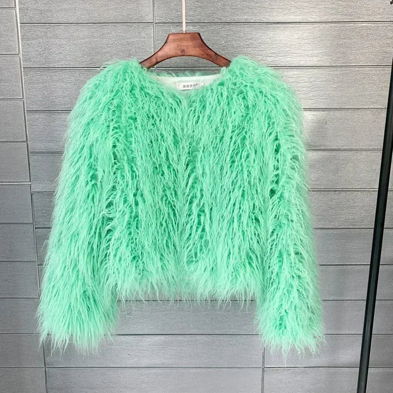 Button-Front Faux-Fur Jacket