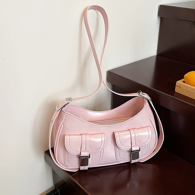 Ladies Shoulder Crossbody Bags PU Leather Women Underarm Bags Solid Color Small Top-handle Bags Purse Female Daily Handbags