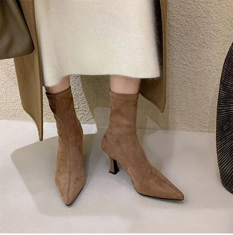 Pointed-Toe Block Heel Ankle Boots