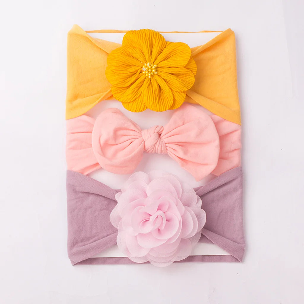 3 sets of new European and American baby headscarves cute baby soft bow flower headbands, children's hair bands