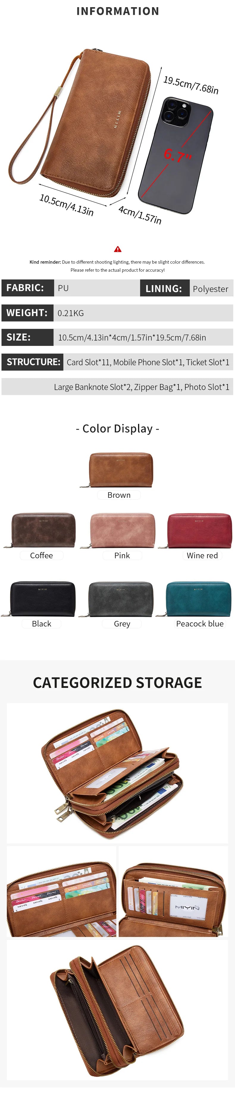NEW RFID Blocking Vintage Large Capacity Double-Zipper Wallet Stylish Handbag Women'S with Multiple Card Slots and Phone Holder