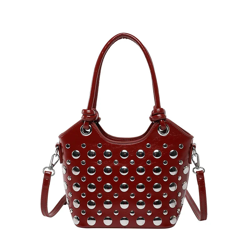 Rivet Shoulder Bags American Style PU Leather Tote Bag Large Capacity Commuting Handbag Messenger Causal Crossbody Commuter Bag