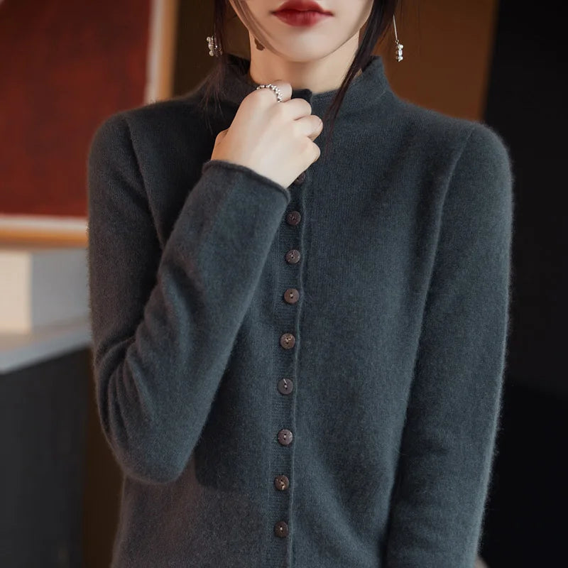 Wool Button-Up Knitted Cardigan