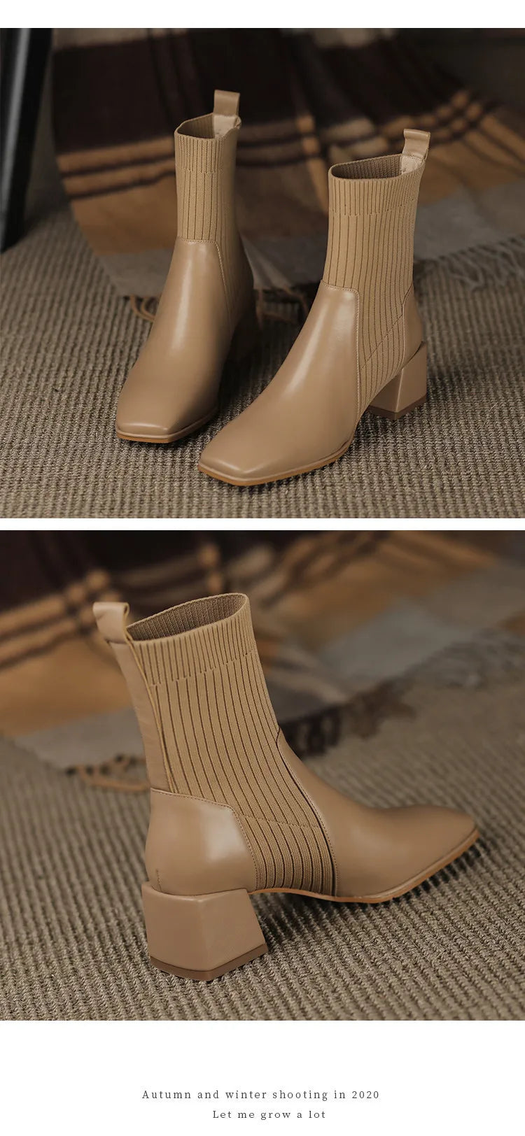 2026 Autumn Winter New Ankle Socks Shoes Women Fashion Large Size 43 Knitted Short Boots Women Slip on High Heels Botas De Mujer