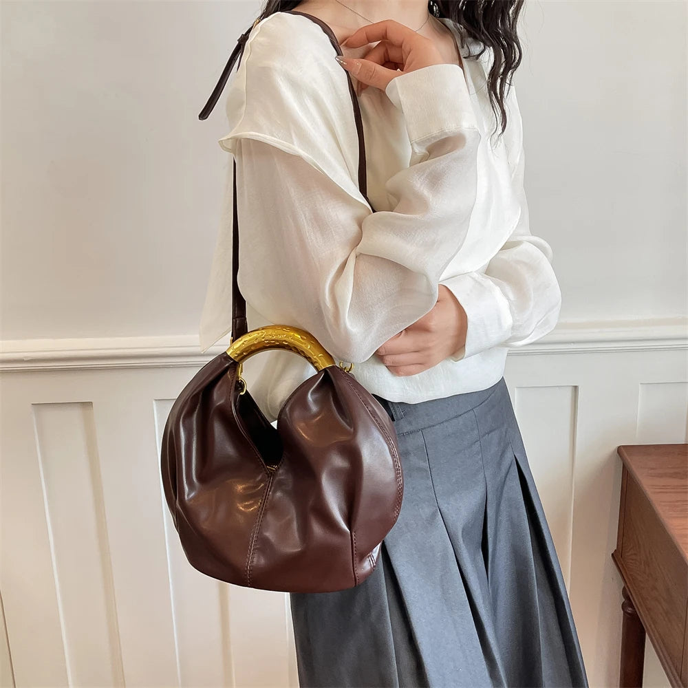 MOODS Retro Gold Ring Handle Women Hobo Bag Soft Vegan Leather Shoulder Crossbody Purse Elegant Luxury Handbag For Evening Party
