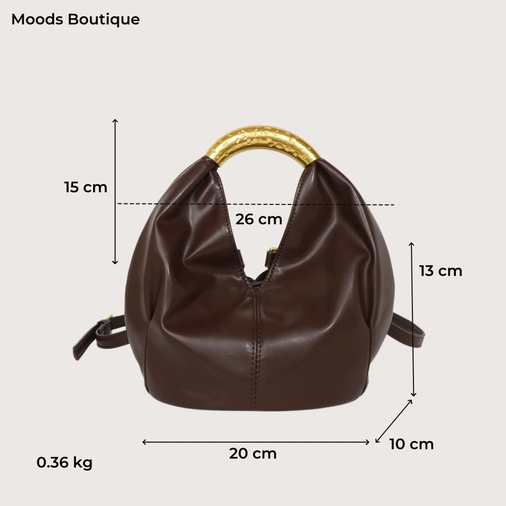 MOODS Retro Gold Ring Handle Women Hobo Bag Soft Vegan Leather Shoulder Crossbody Purse Elegant Luxury Handbag For Evening Party