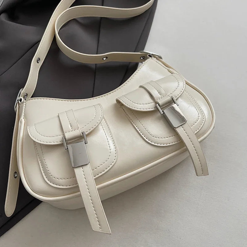 Ladies Shoulder Crossbody Bags PU Leather Women Underarm Bags Solid Color Small Top-handle Bags Purse Female Daily Handbags