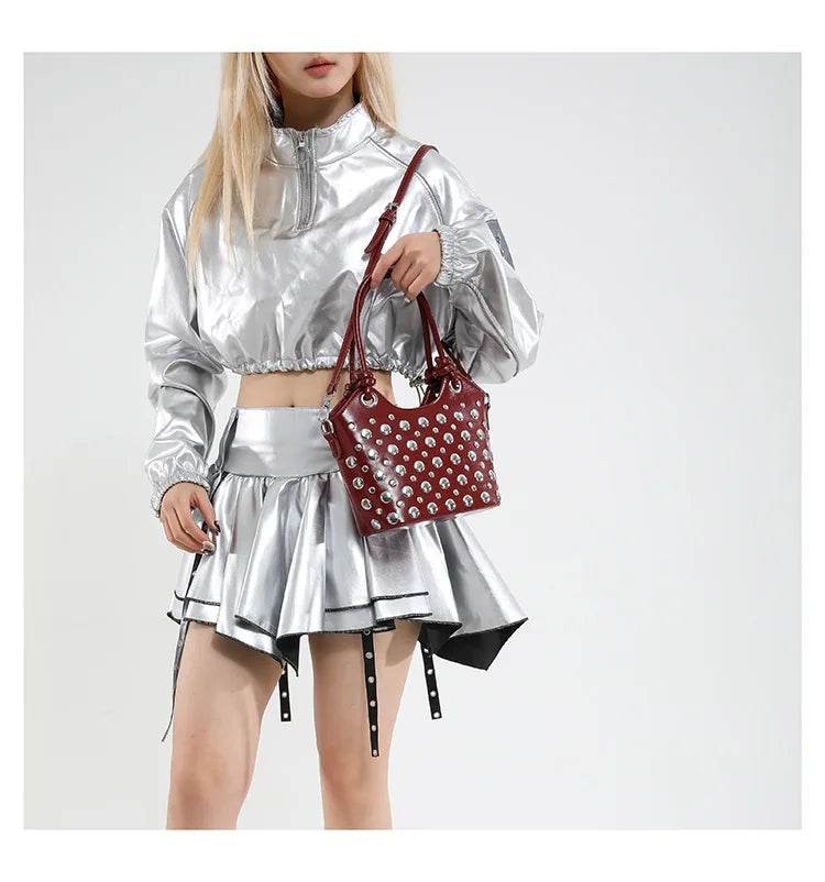 Rivet Shoulder Bags American Style PU Leather Tote Bag Large Capacity Commuting Handbag Messenger Causal Crossbody Commuter Bag