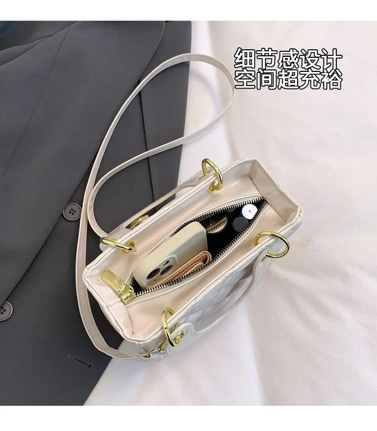 Fashionable texture diamond grid hand-held small square bag women's bag new western-style shoulder bag commuting crossbody bag
