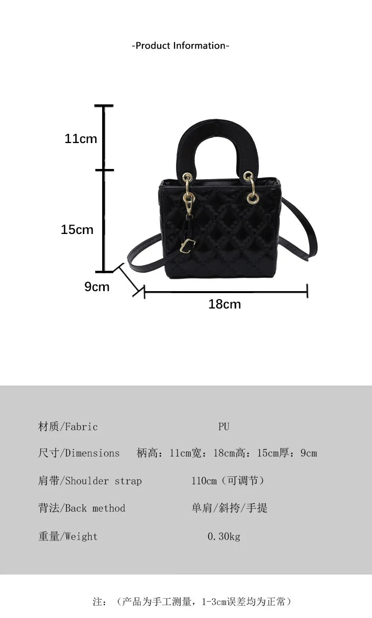 Fashionable texture diamond grid hand-held small square bag women's bag new western-style shoulder bag commuting crossbody bag