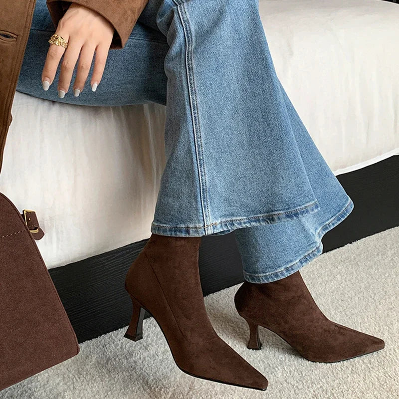 Pointed-Toe Block Heel Ankle Boots