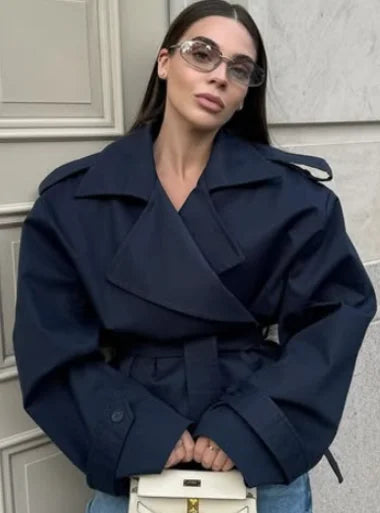 Solid Lace Up Long Trench Coat Women Chic Full Sleeves Lapel Single Breasted Loose Outerwear 2026 Lady Spring High Street Wear