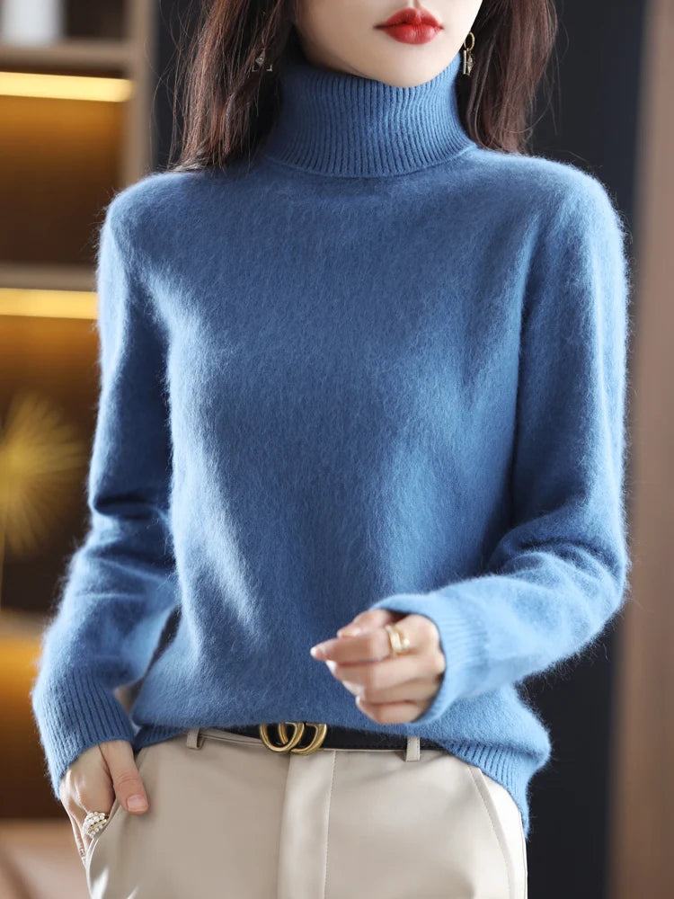 LHZSYY Winter Women Sweater Solid 100%Mink Cashmere Turtleneck Knitted Pullovers Slim Soft Warm Female Long Sleeve 23  Color